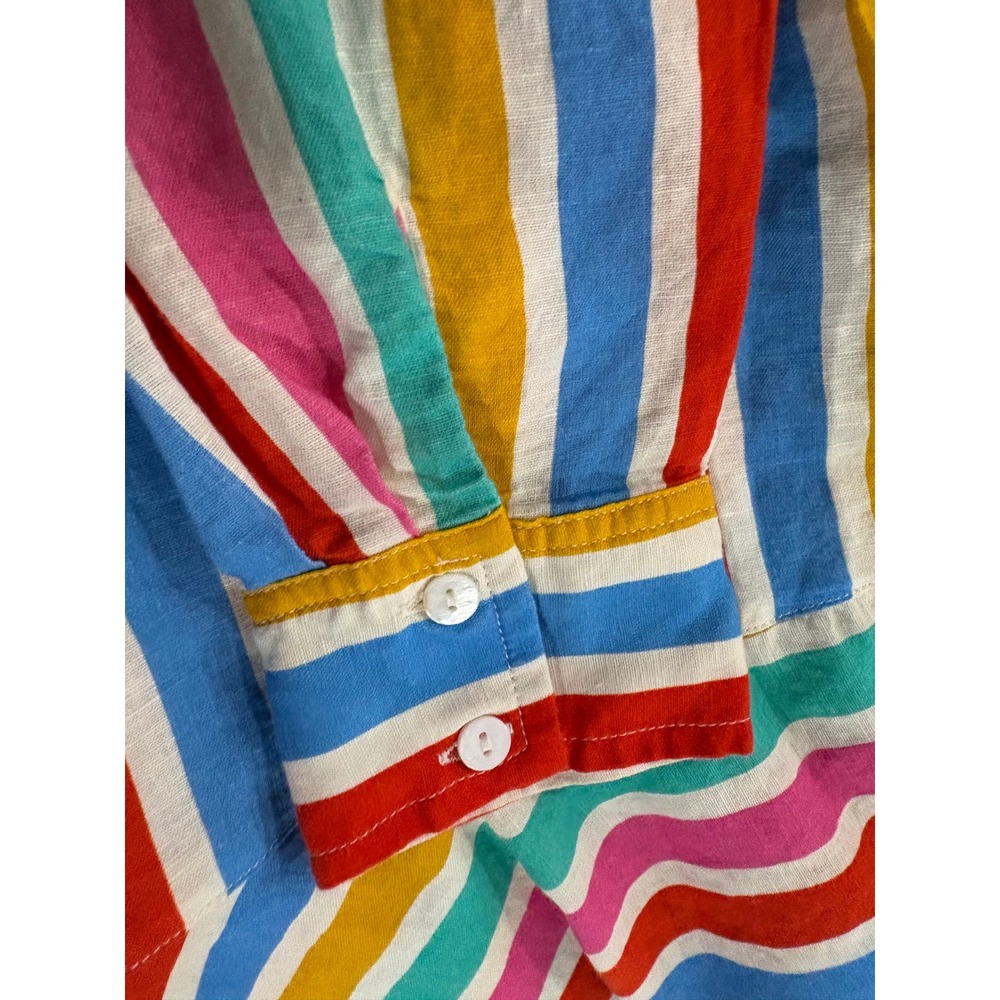 Tuckernuck Multi Color Stripe Ruffle Hem Mini Shirtdress Linen Blend Small - Picture 6 of 10